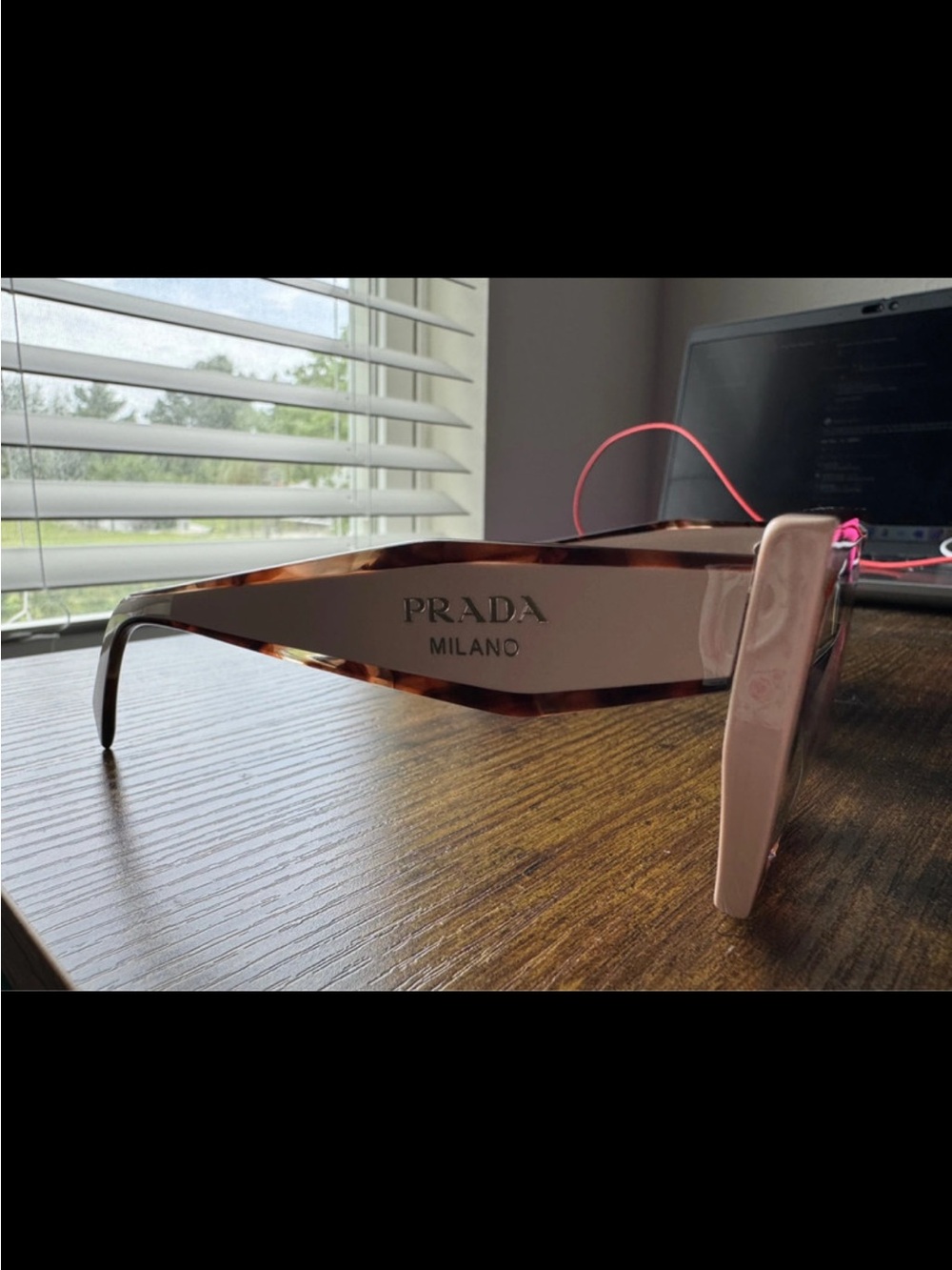 Prada Women’s Tortoiseshell Frame with Pink Temples Sunglasses - Picture 4 of 13